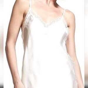 Victoria Secret Satin Ivory Cream Lace Trim V-Neck Chemise Slip Dress